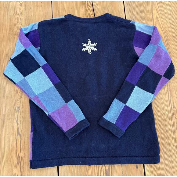 Vintage Ugly Christmas Sweater Zip Up Cardigan Snowman Purple Blue Small - Picture 6 of 7